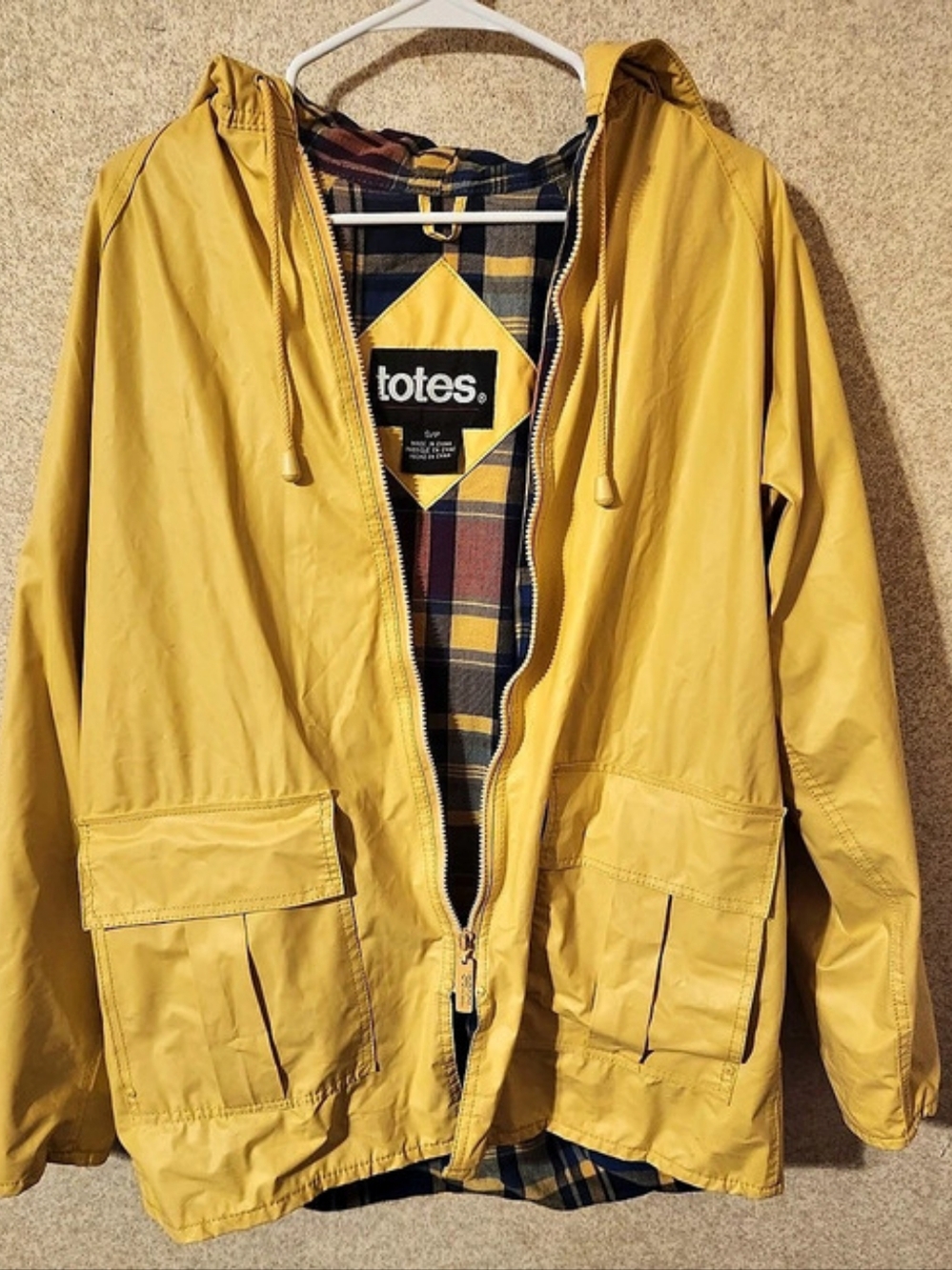 Totes Yellow Plaid-Lined Hooded Jacket